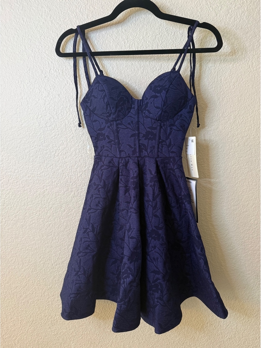 Juniors XXS Katia Rae Navy Jaquard Fit and Flare Homecoming Dress